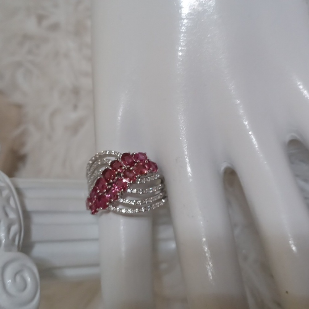 Colleen Lopez Pink Tourmaline Swirl Sterling Silver Ring NEW